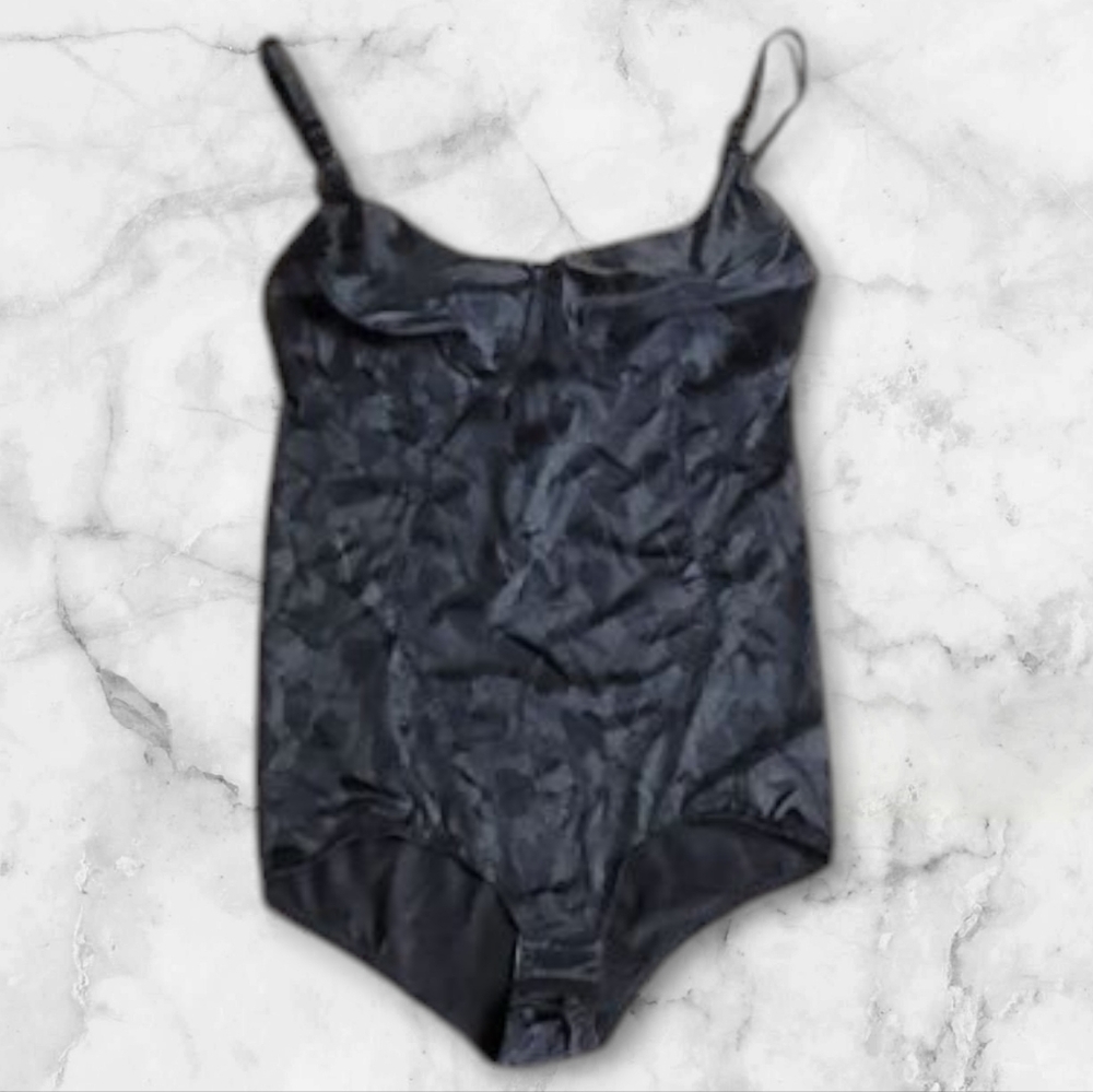 * Solange 34CD Body Suit Shaper Crotch Closure Black  USA Vintage 1960's